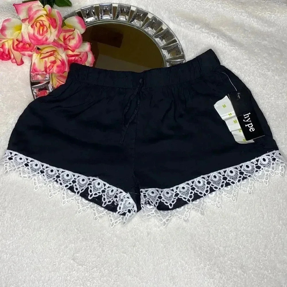 NWT Hype Black PJ Shorts With Chochet Trim M